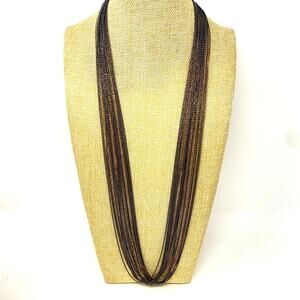 Vintage NATASHA 26 Stranded Ball Bead Chain Long Statement Necklace Black Gold
